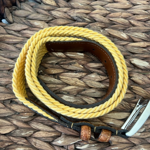 Torino Luxury Woven Leather Belt - Italian Cotton Elastic Belt - Yellow - 36 - Picture 2 of 8
